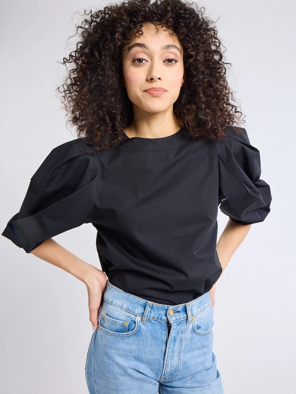 NWT MILLE Black 100% Cotton Long Sleeve Top Blouse